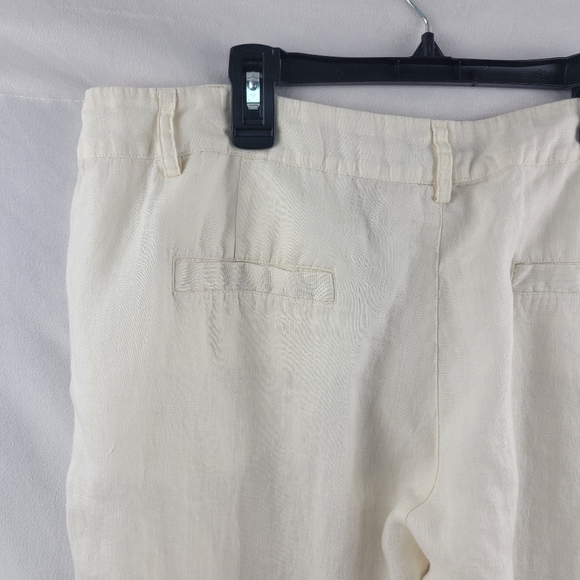 Benetton pure linen front pleat straight leg cropped pant Size 12 EUR 48 - Picture 5 of 7